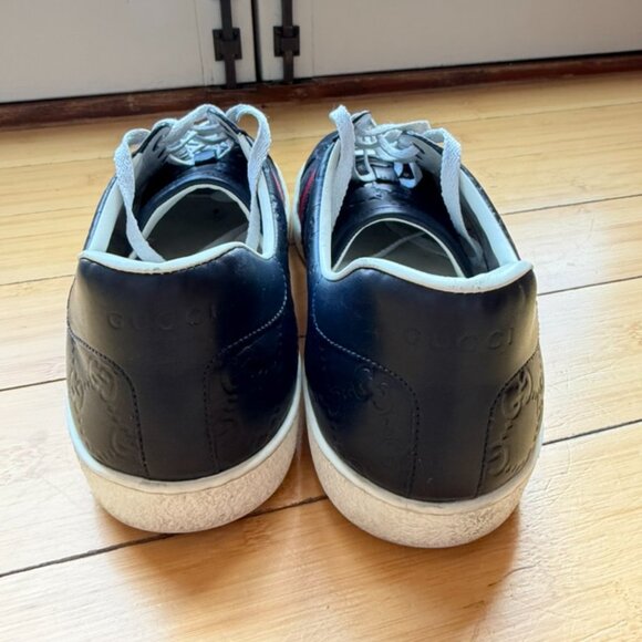 Gucci Ace GG Embossed Leather Sneakers – Navy – Men’s Size 13 - Picture 5 of 5